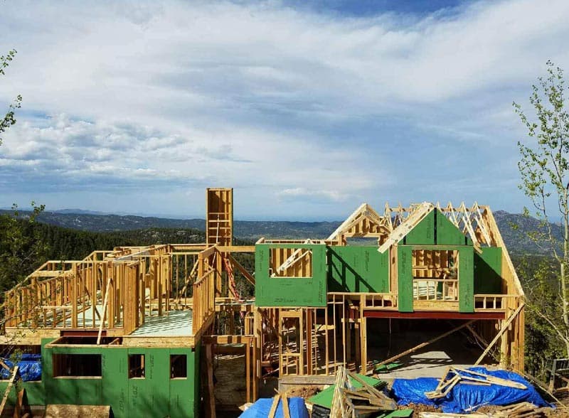 Wood-framed new house under construction in Golden, Colorado