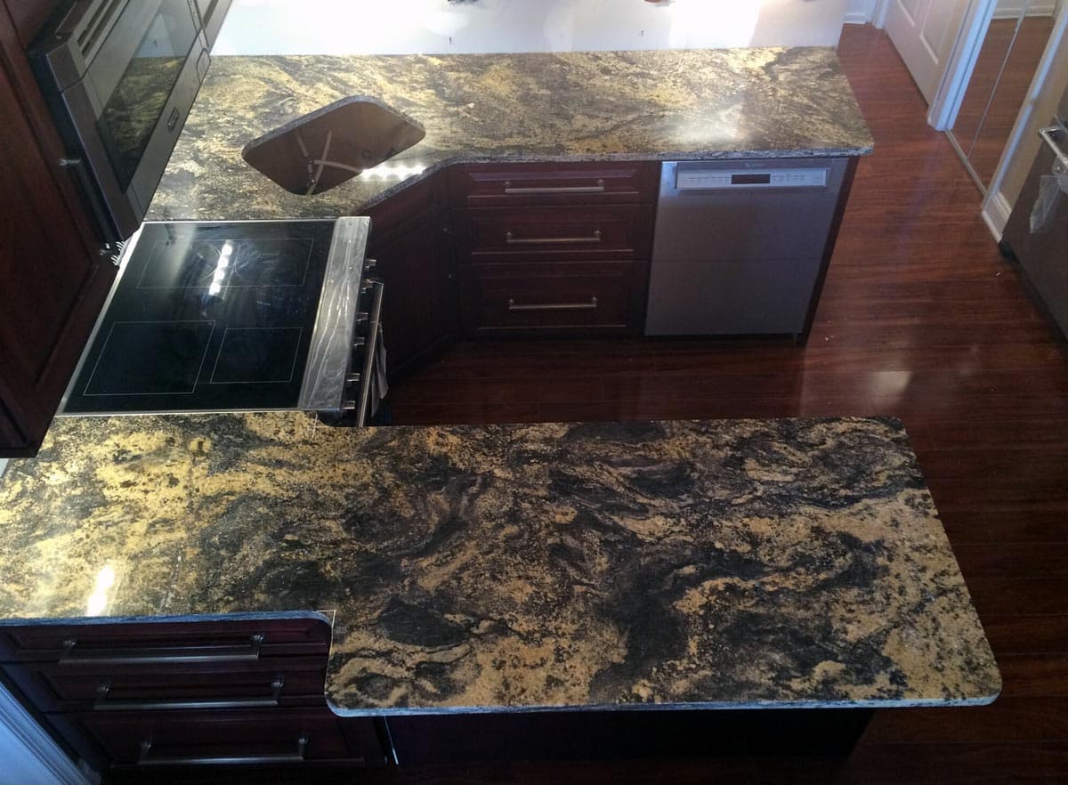 Finished beach kitchen with wood cabinets and a compact island, Beach Haven, New Jersey