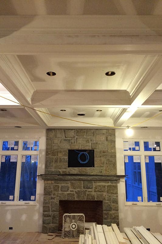 Interior ceiling with faux wood beams