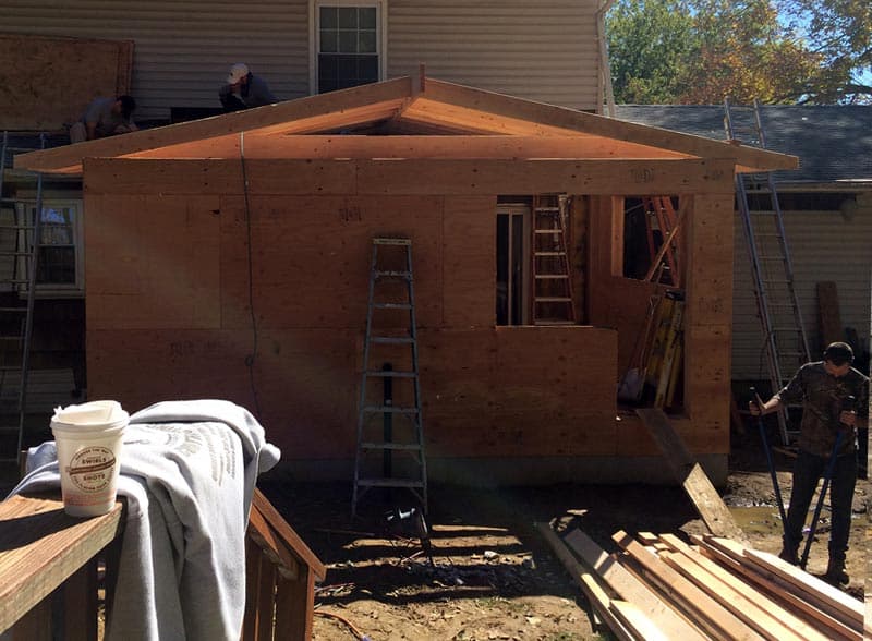 Framed kitchen addition under construction