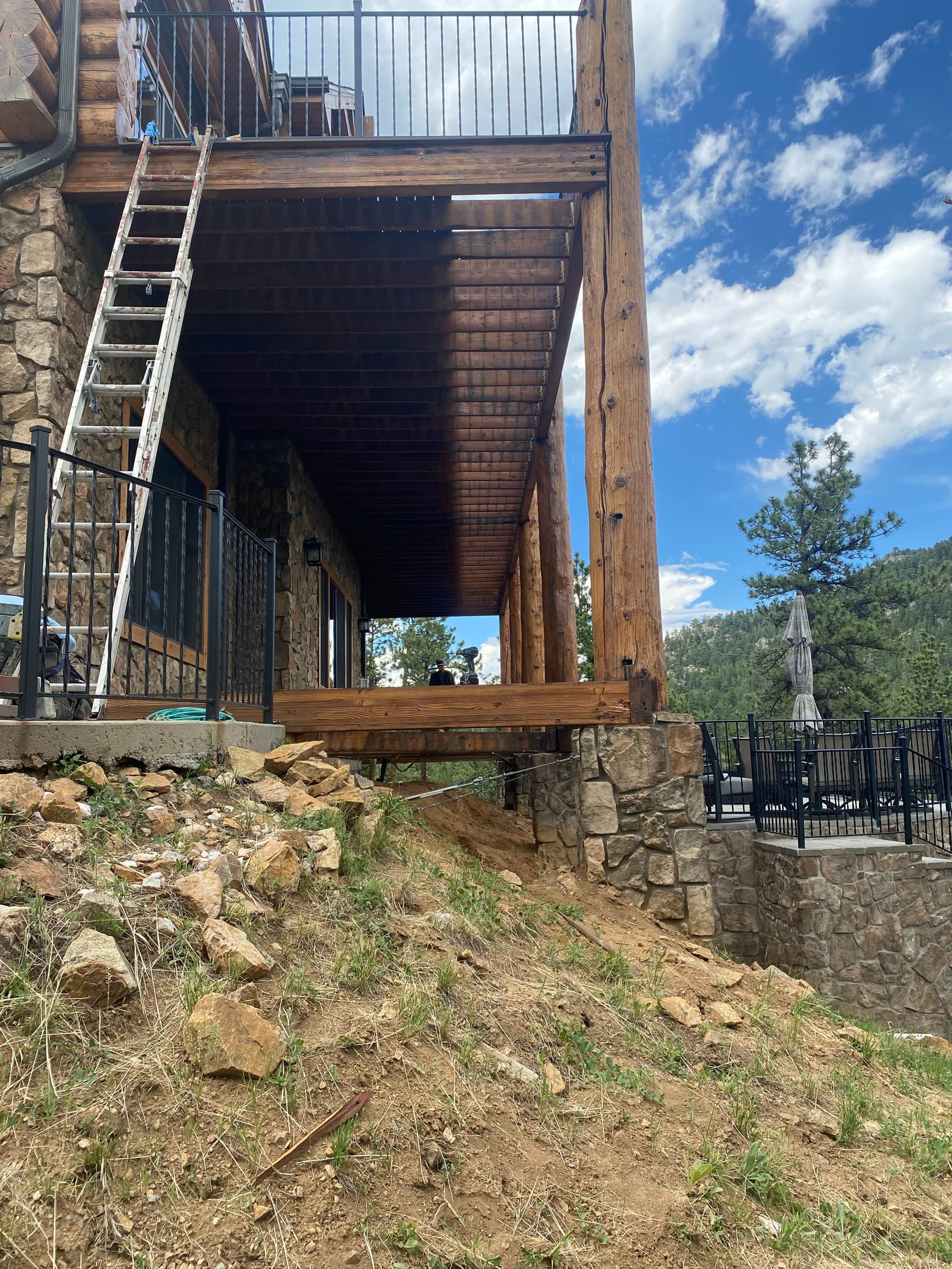 Log-house deck rebuild in progress